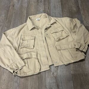 Lane 201 Tan Cropped Utility Jacket Layering